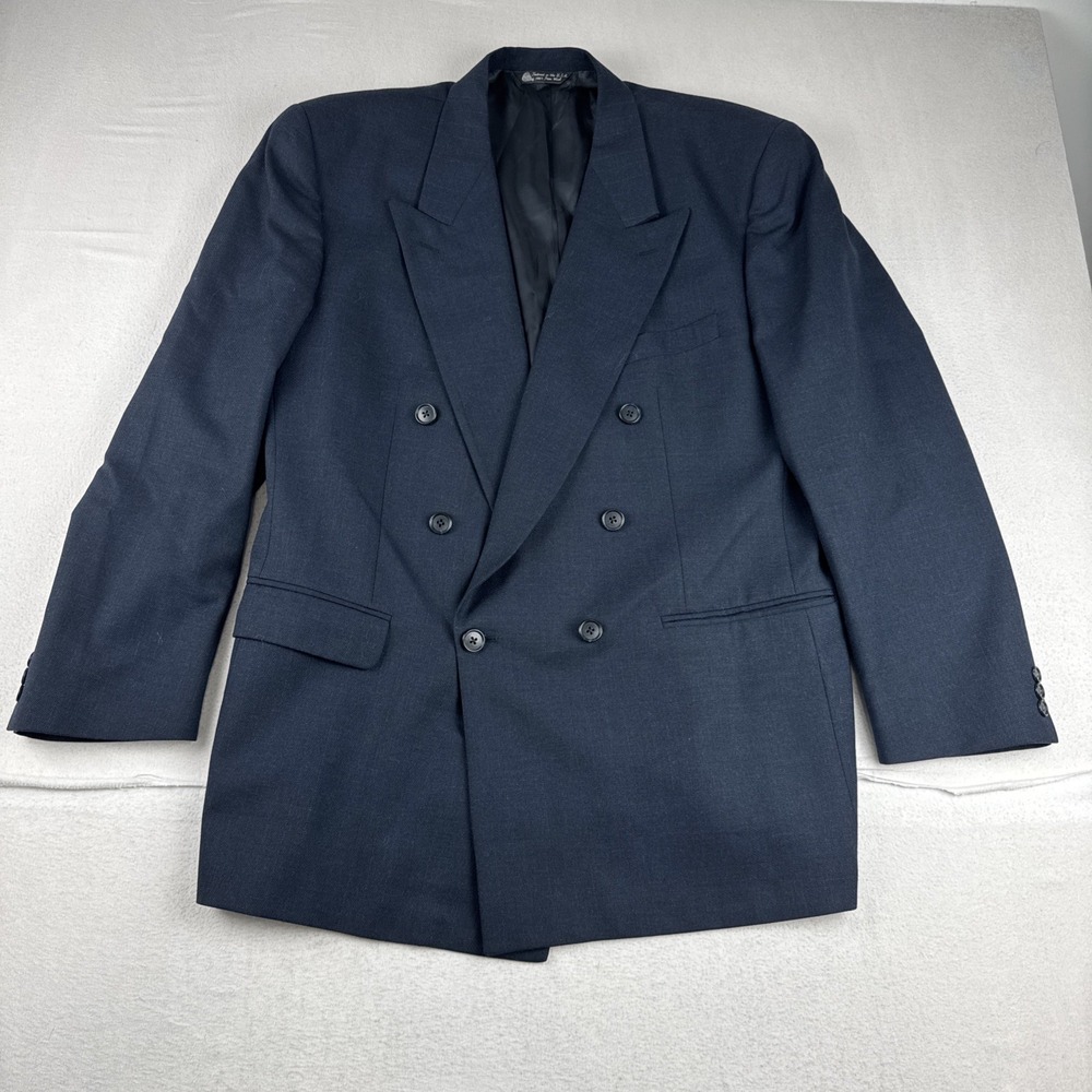 VTG Christian Dior Mens Navy Double Breasted Blazer Suit Jacket 46L Peak Lapel